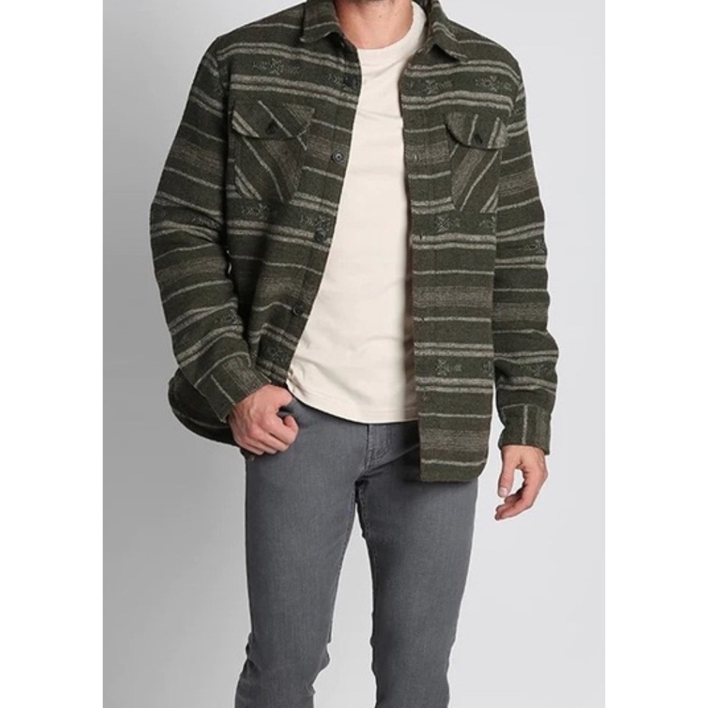 Jachs NY Mens Sherpa Lined Shirt Jacket Olive Green Southwest Stripe Flannel S